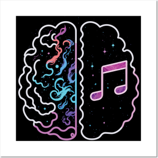 Musician Brain With Music Notes And Galaxy Stars Posters and Art